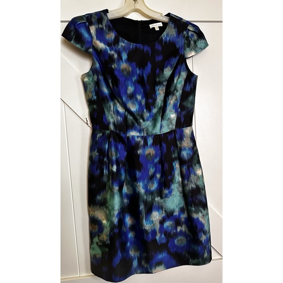 Shoshanna Dresses & Skirts - Shoshanna Blue Black Aqua Printed Knee Length Dress Pockets Silk Blend Sz 2